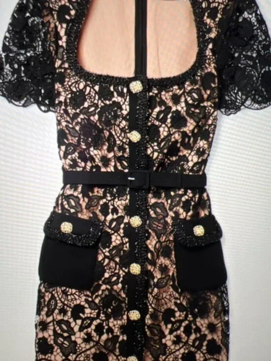 NEW SELF-PORTRAIT embellished belted guipure lace mini dress - Picture 2 of 4